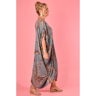 Cushla Kaftan Dress- Palm Frond Grey